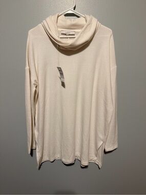 NWT LOFT Whisper White Cowl Neck Tunic Sweater Dropped Shoulder Size Large